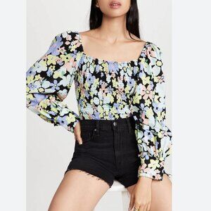 FREE PEOPLE Bohemian Ariana Retro Floral Combo Printed Shirred Long Sleeve Top